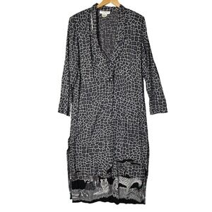 Womens Vtg Lew Magram Gray Safari Animal Print Long Sleeve Maxi Duster Size‎ 10